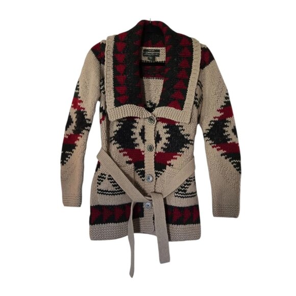 Eddie Bauer Sweaters - Eddie Bauer Chunky Hand Knit Wool Shawl Collar Belted Cardigan Sweater Size S